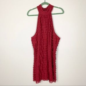 Studio Y Red Tiered Ruffled High Neck Tank Top